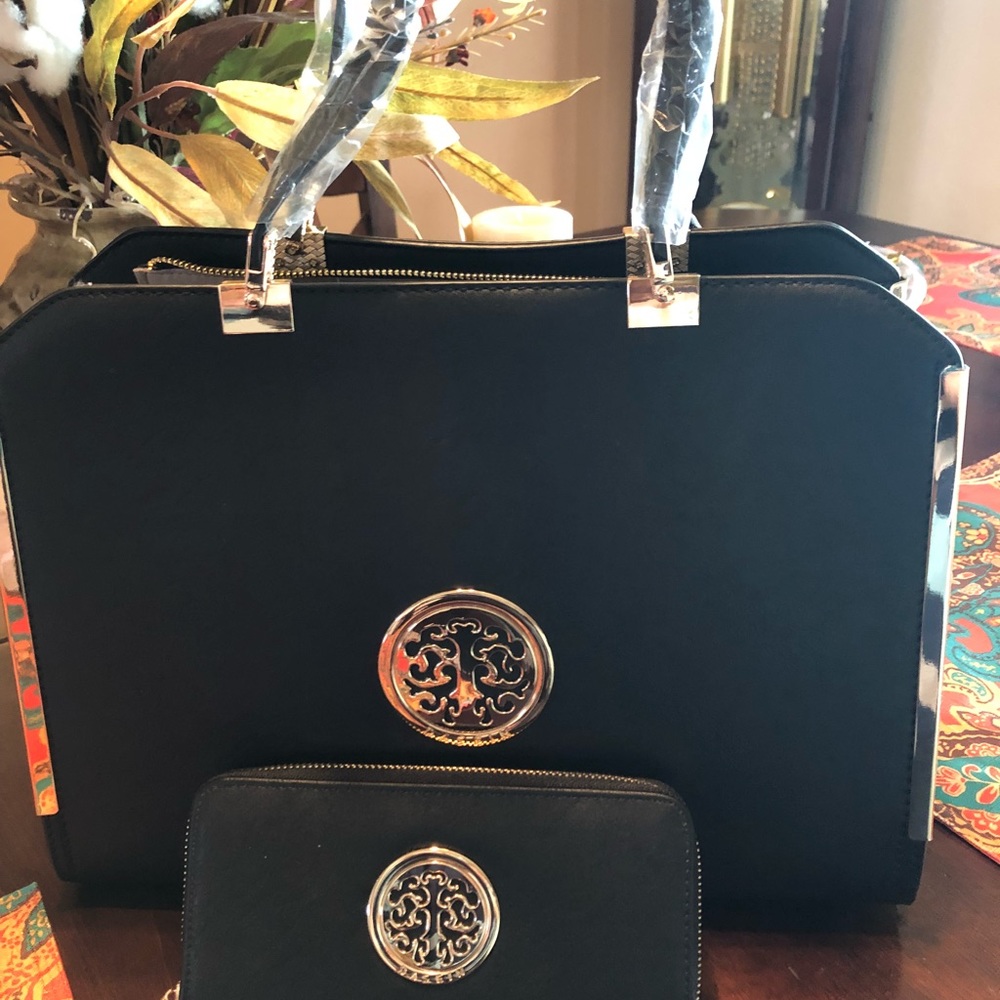 Ladies briefcase bag faux leather with wallet